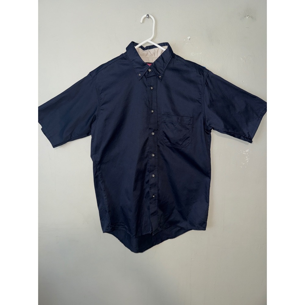 RED KAP Men's Short Sleeve Cotton Contrast Dress Shirt  Blue size L